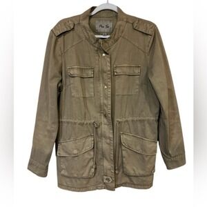 Per Se Womens Utility Jacket Large Olive Green Denim